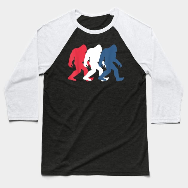 4th of July Bigfoot Red White and Blue Gift Sasquatch Merica Baseball T-Shirt by Haley Tokey